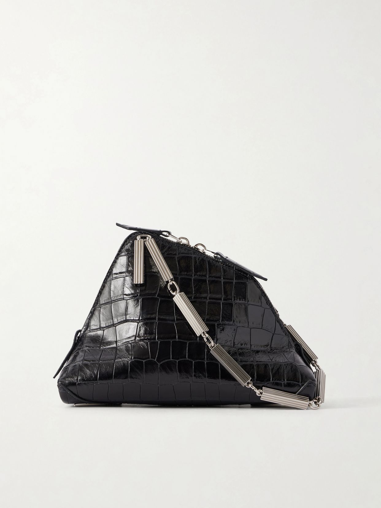 La Scala asymmetric croc-effect leather clutch