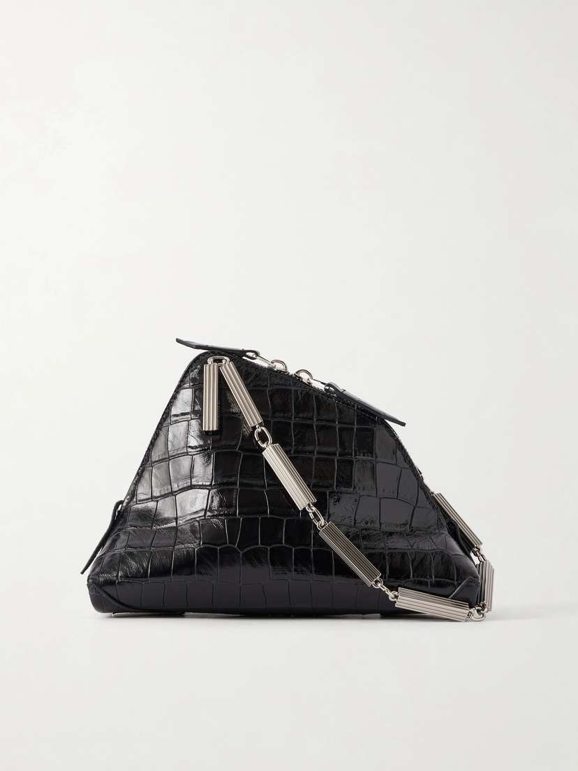 The Attico La Scala Asymmetric Croc-effect Leather Clutch