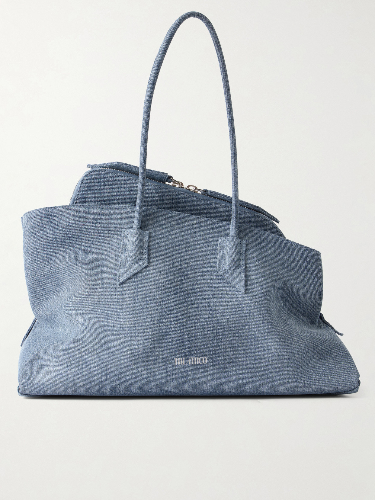 Attico La Passegiata Medium Asymmetric Denim Shoulder Bag In Blue