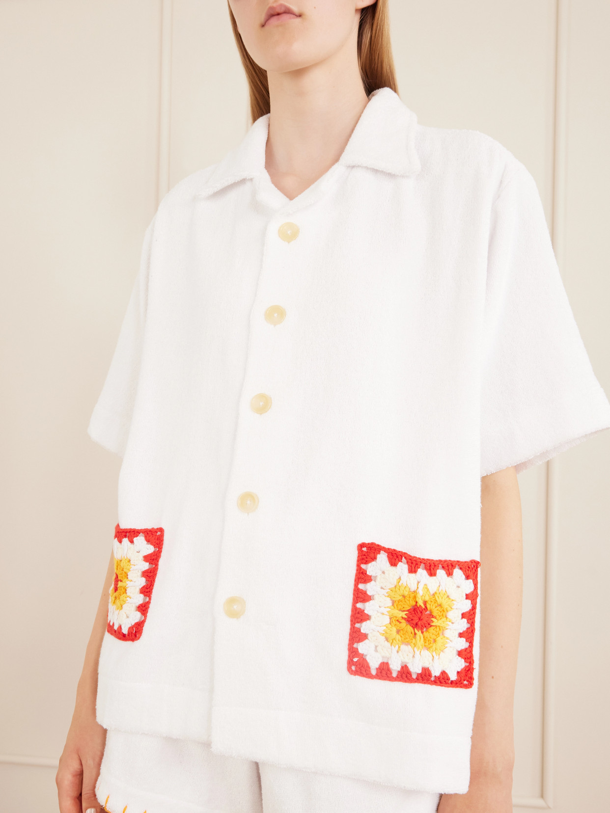 Boxy Crochet-Trimmed Organic Cotton-Terry Shirt