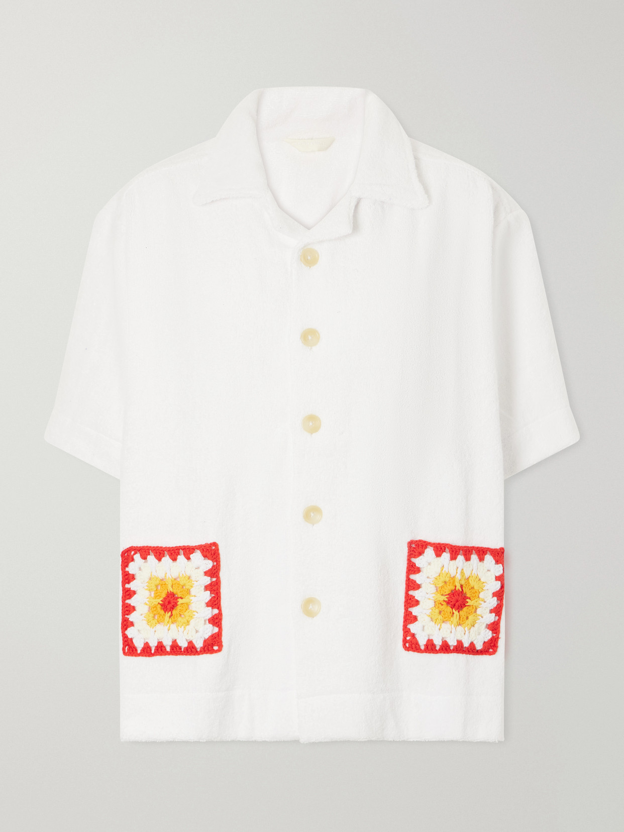 Terry Puesto Boxy Crochet-trimmed Organic Cotton-terry Shirt In White