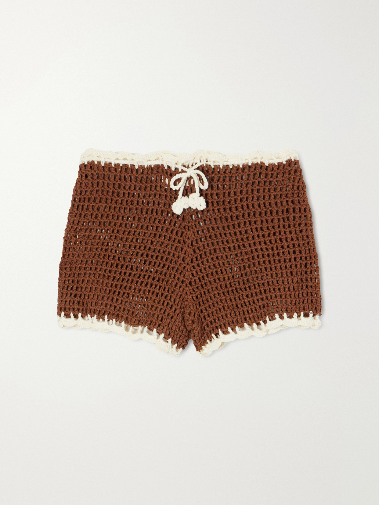 Terry Puesto Lido Crocheted Organic Cotton Shorts In Brown