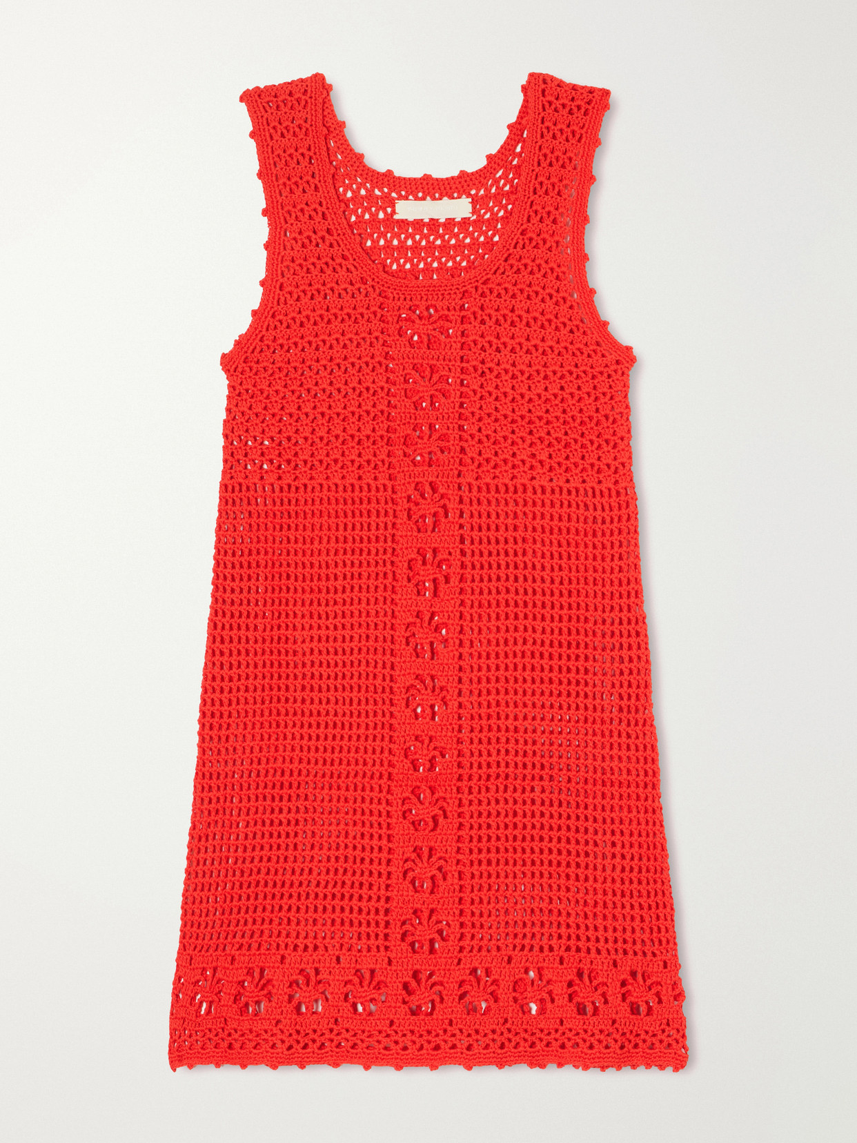 Terry Puesto Poolside Scalloped Crocheted Organic-cotton Mini Dress In Red