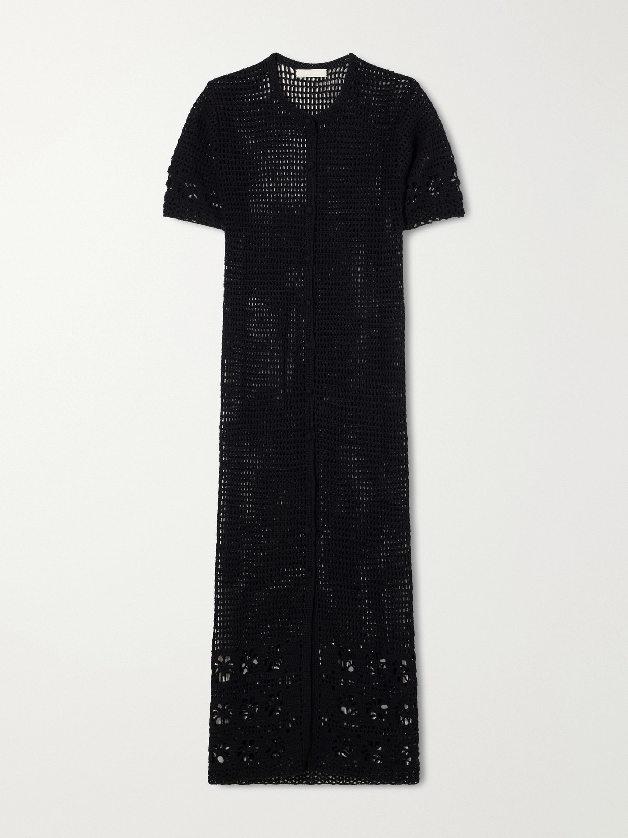 Terry Puesto Poolside Crocheted Organic-cotton Coverup In Black