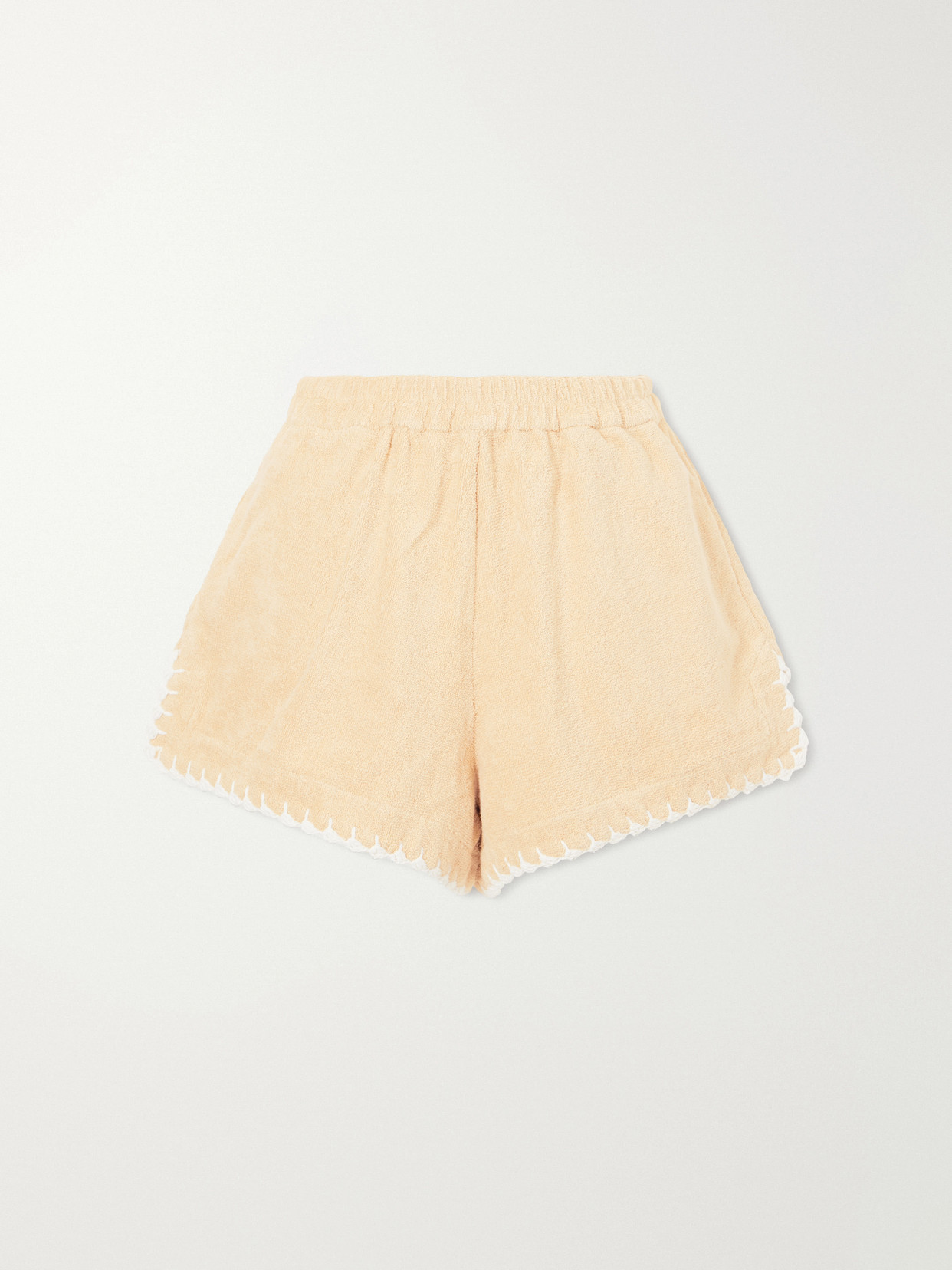 Terry Puesto Estate Crochet-trimmed Organic Cotton-terry Shorts In Neutrals