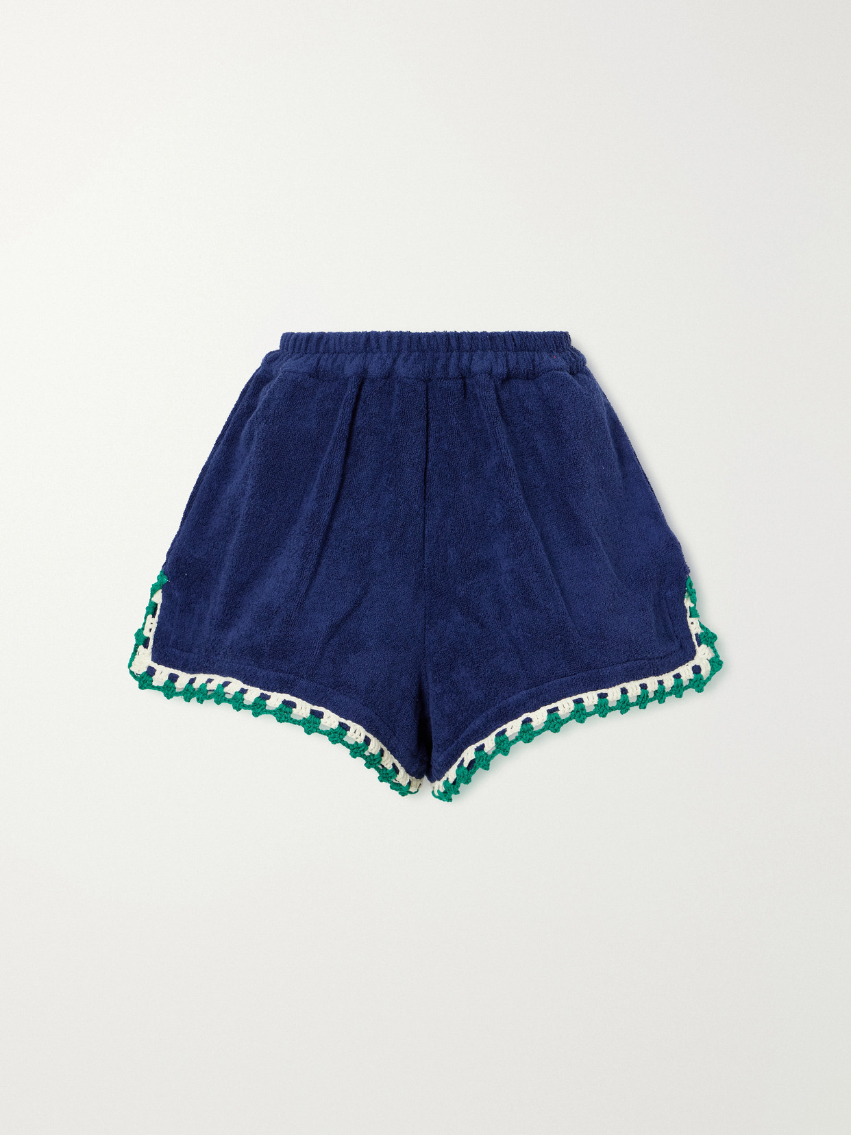 Terry Puesto Estate Crochet-trimmed Organic Cotton-terry Shorts In Blue