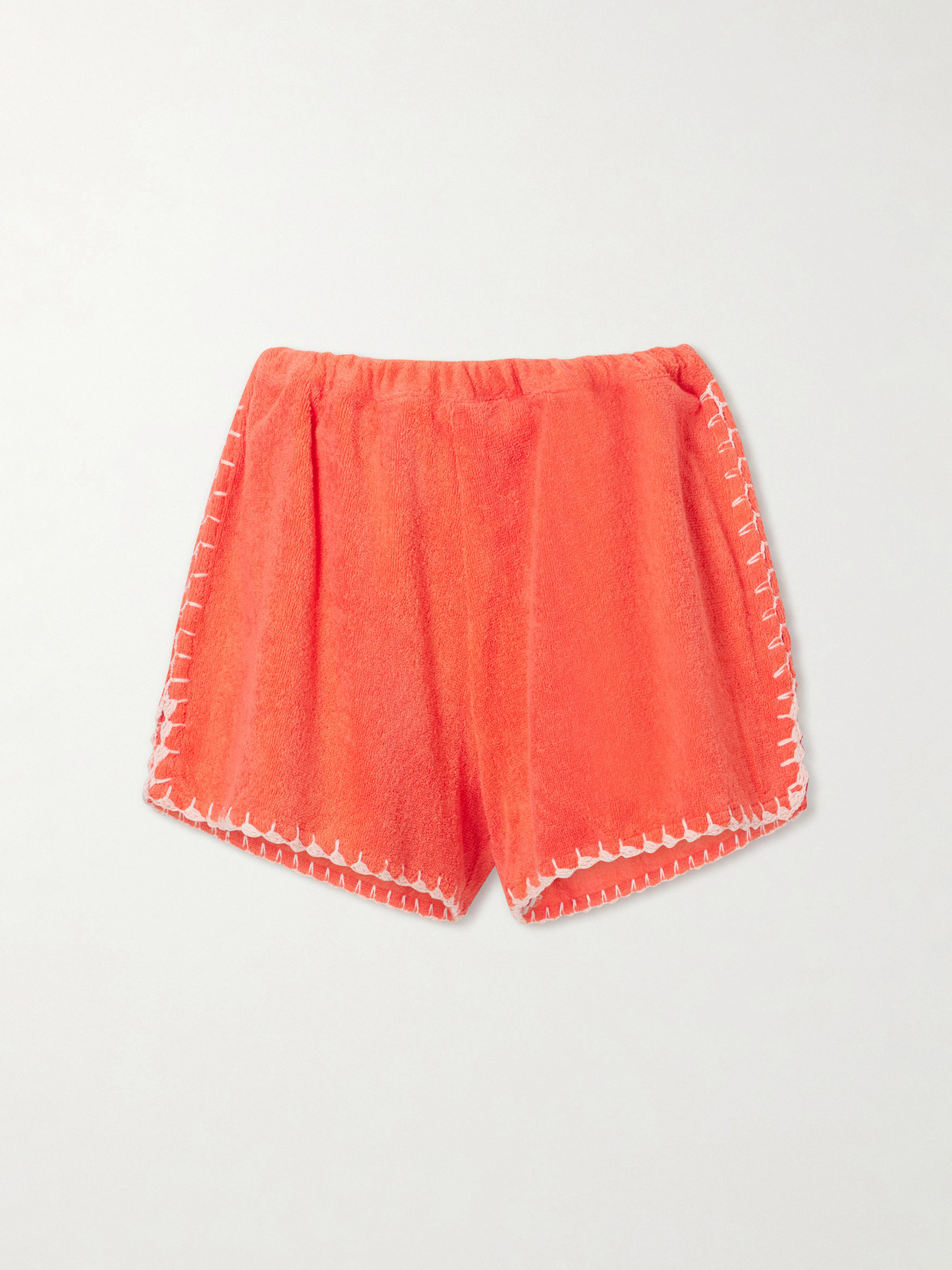 Terry Puesto Estate Crochet-trimmed Organic Cotton-terry Shorts In Red