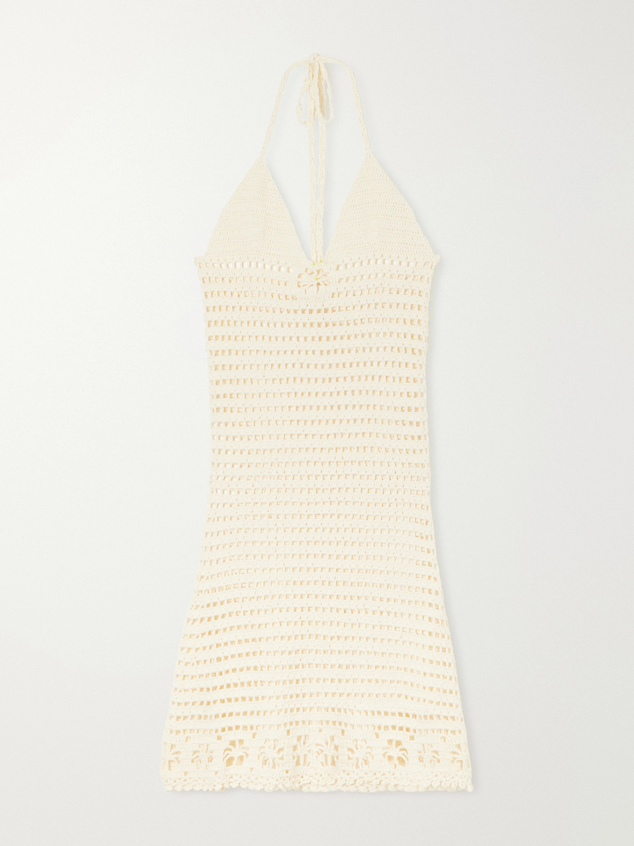 Terry Puesto Cece Halterneck Crocheted Organic-cotton Midi Dress In Neutrals