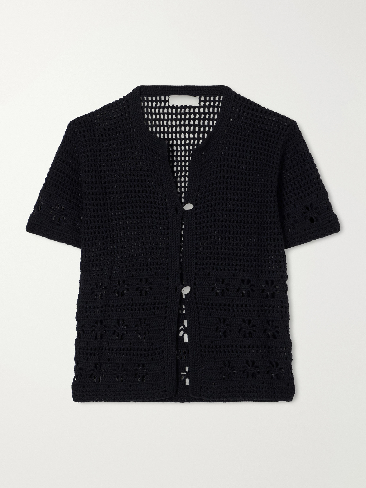 Terry Puesto Poolside Crocheted Organic-cotton Blouse In Black