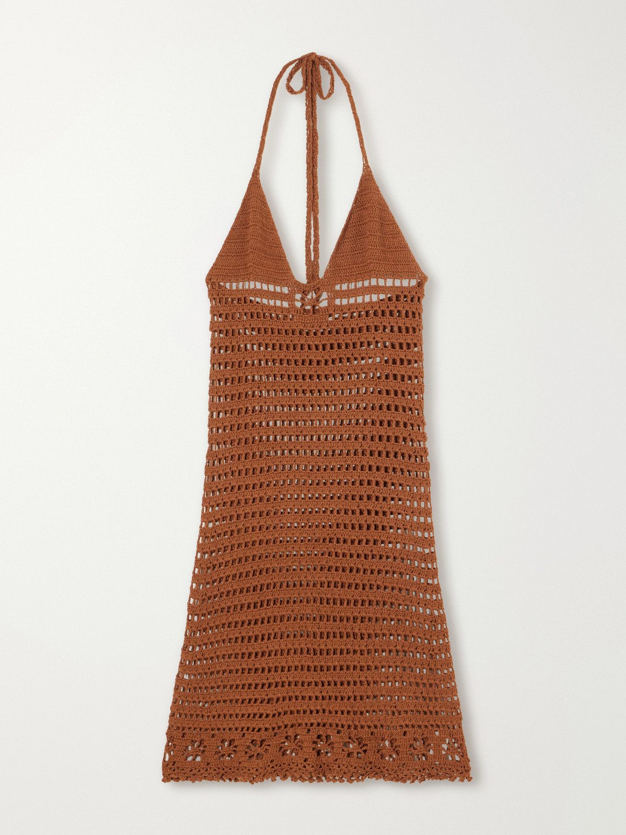 Terry Puesto Cece Crocheted Organic-cotton Halterneck Midi Dress In Brown