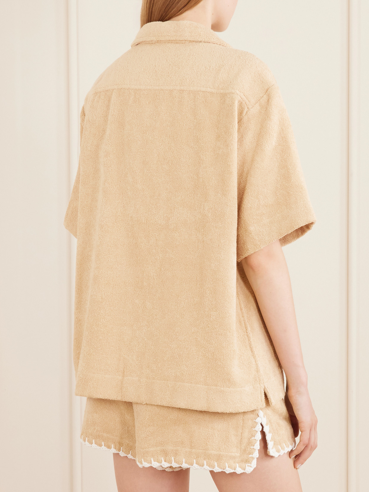 Boxy Crochet-Trimmed Organic Cotton-Terry Shirt