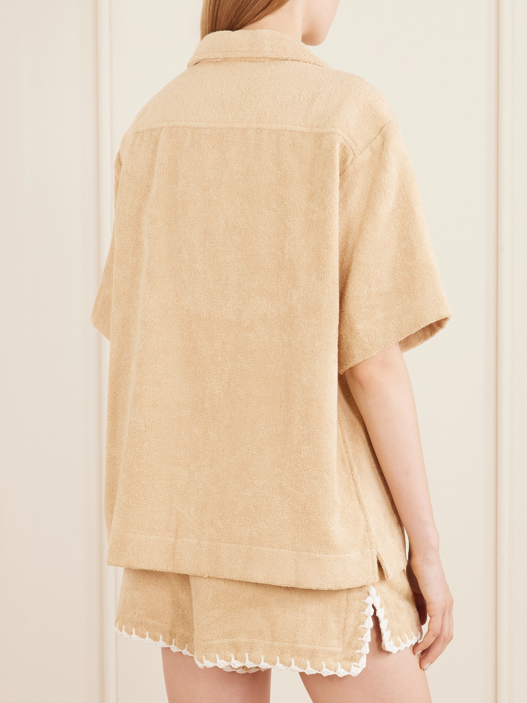 TERRY PUESTO Boxy crochet-knit trimmed organic cotton-terry shirt