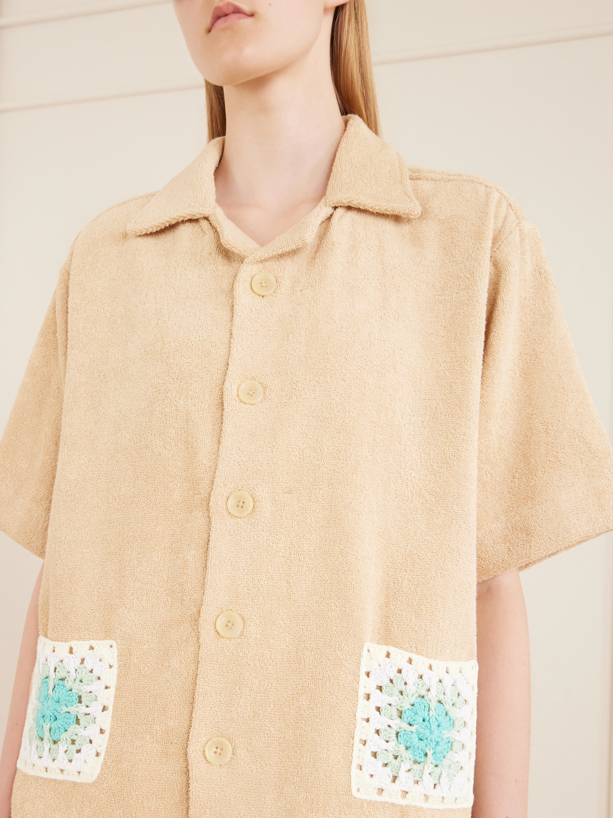 Boxy Crochet-Trimmed Organic Cotton-Terry Shirt