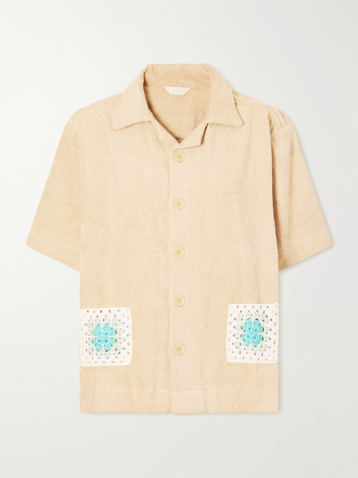 Terry Puesto Boxy Crochet-trimmed Organic Cotton-terry Shirt In Neutrals