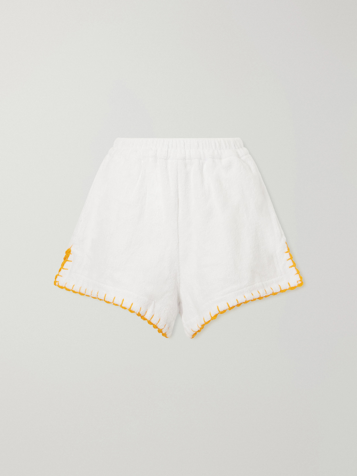 Terry Puesto Estate Crochet-trimmed Organic Cotton-terry Shorts In White