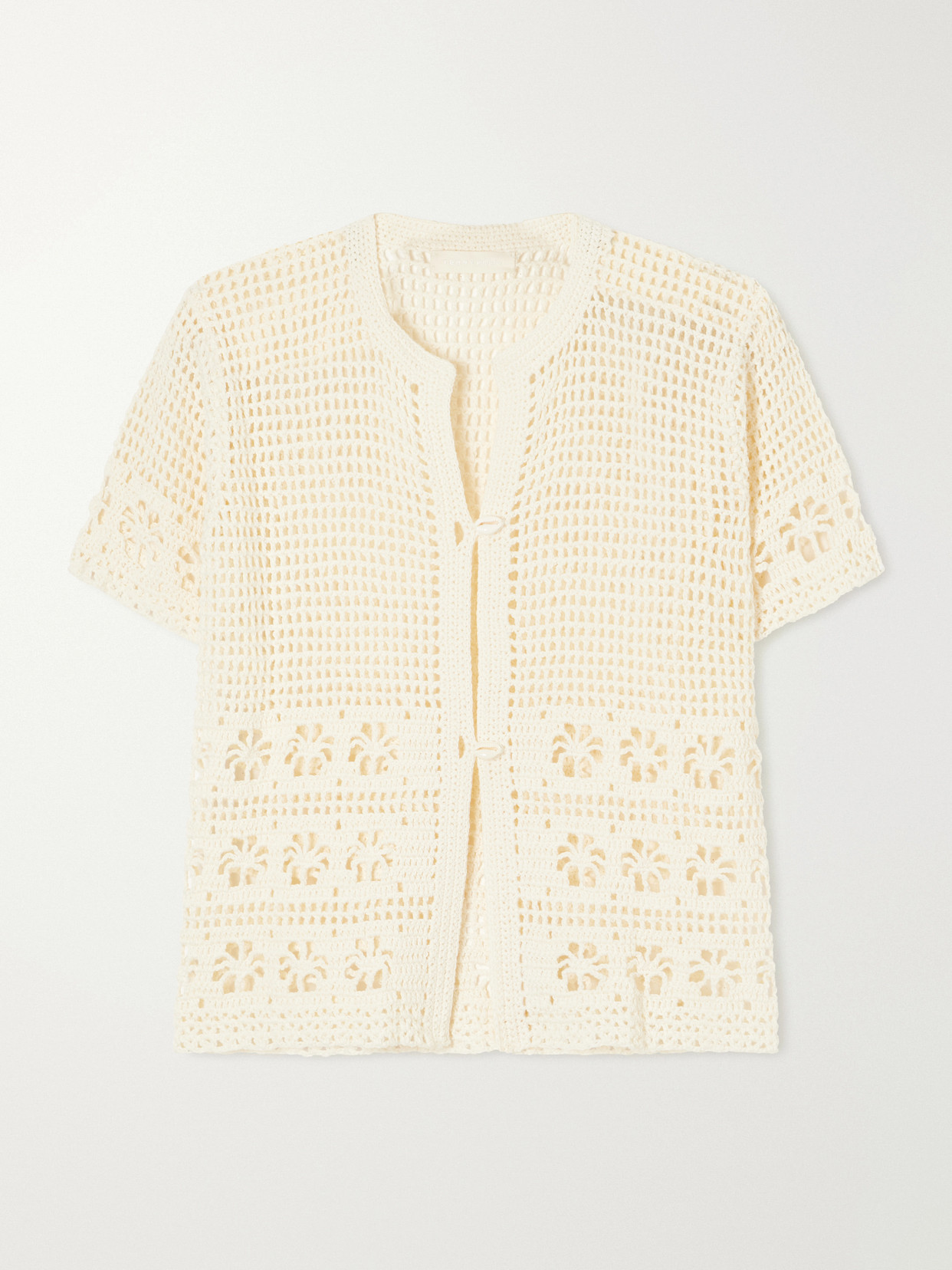 Terry Puesto Poolside Crocheted Organic-cotton Blouse In Neutrals