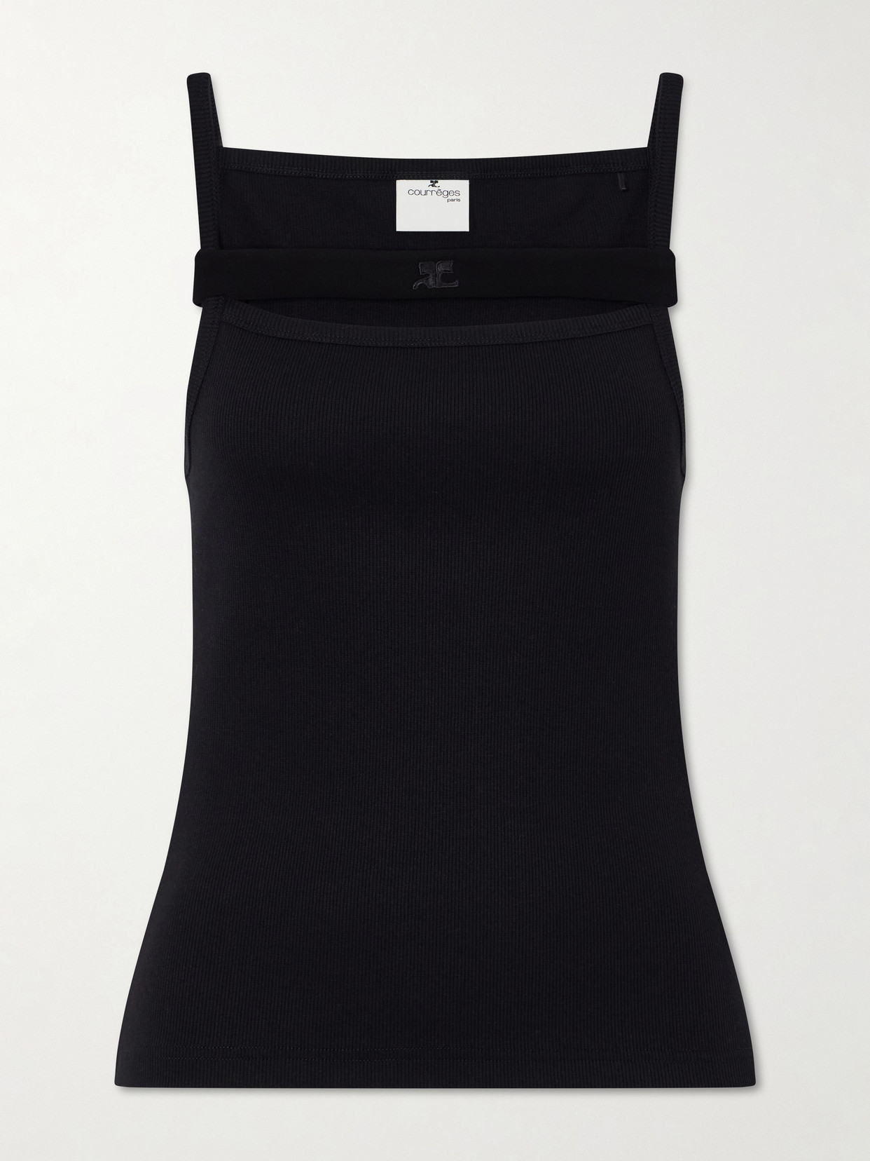 Courrèges 90's Ribbed Cotton-blend Jersey Tank In Black
