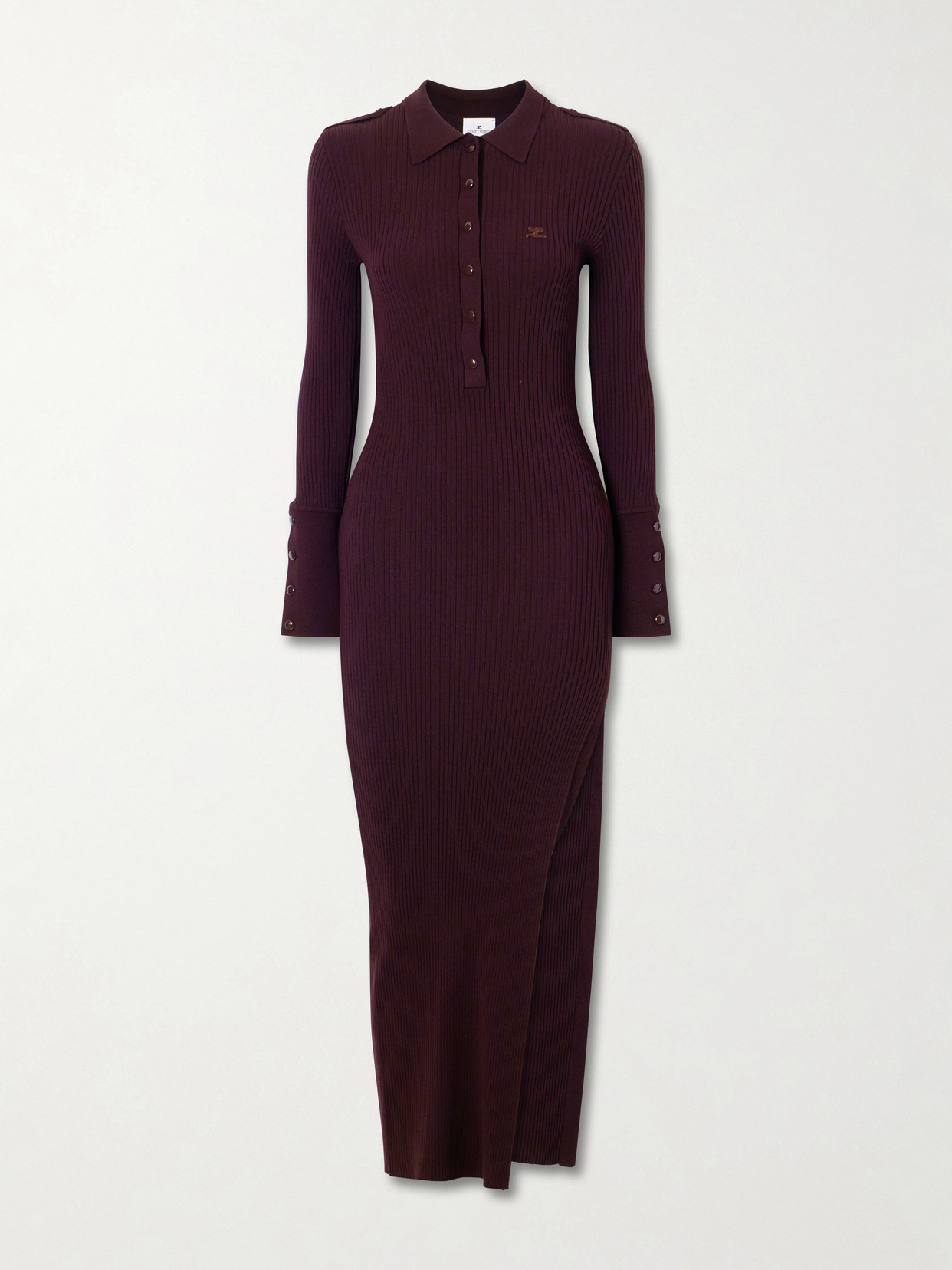 Courrèges Logo-embroidered Ribbed Polo Midi Dress In Burgundy