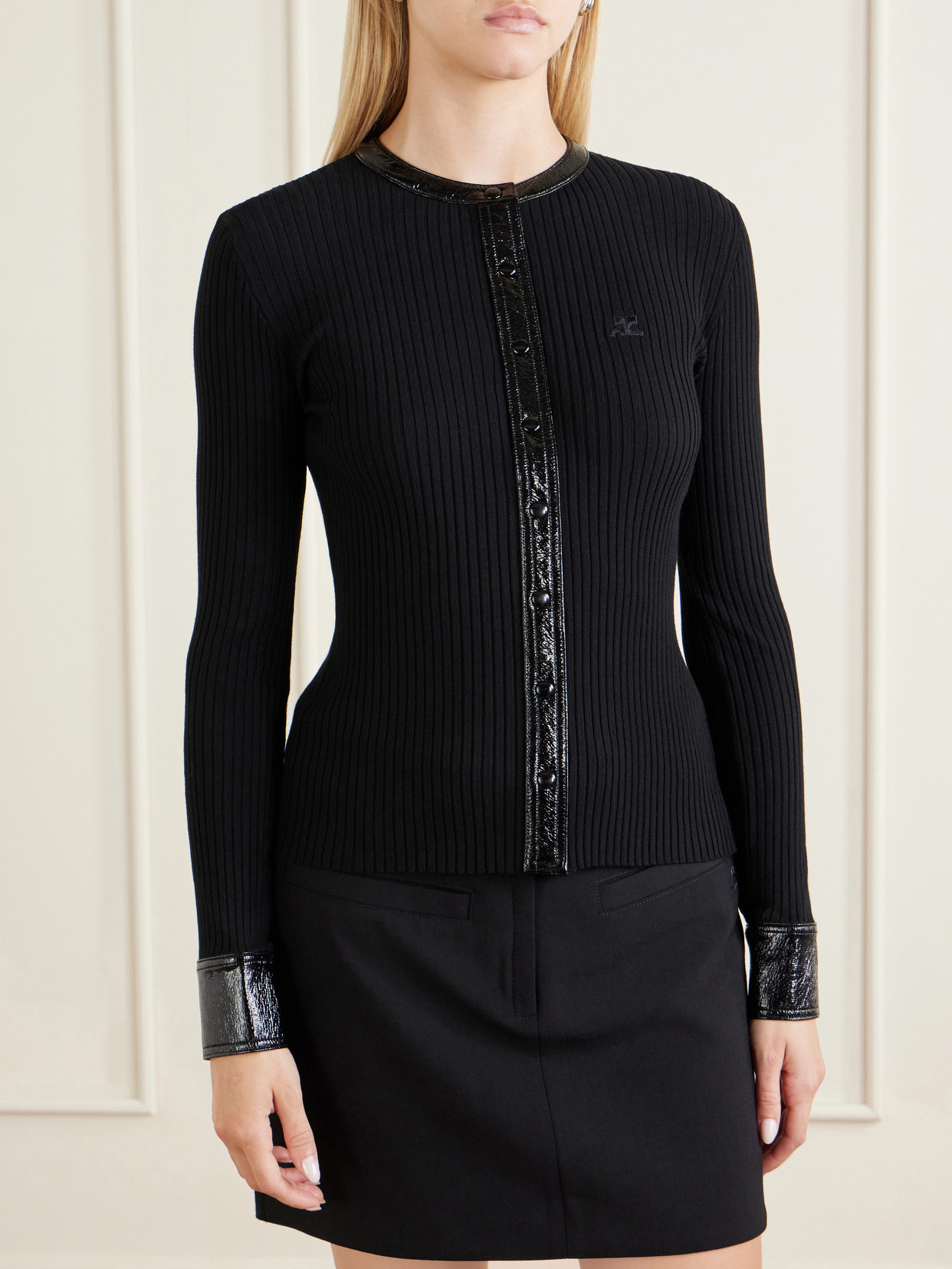 Logo-Embroidered Ribbed-Knit Cardigan