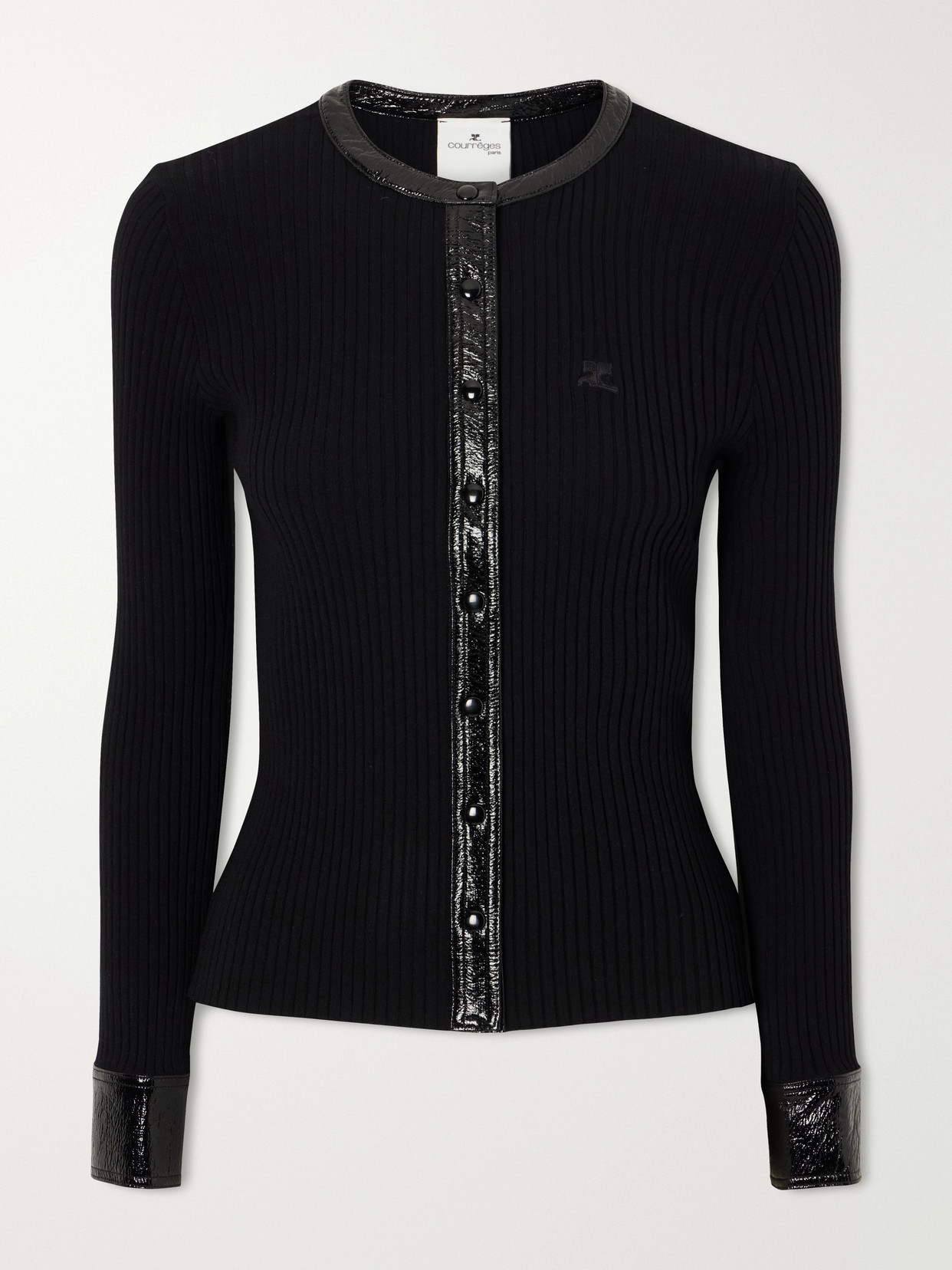 Courrèges Logo-embroidered Ribbed-knit Cardigan In Black