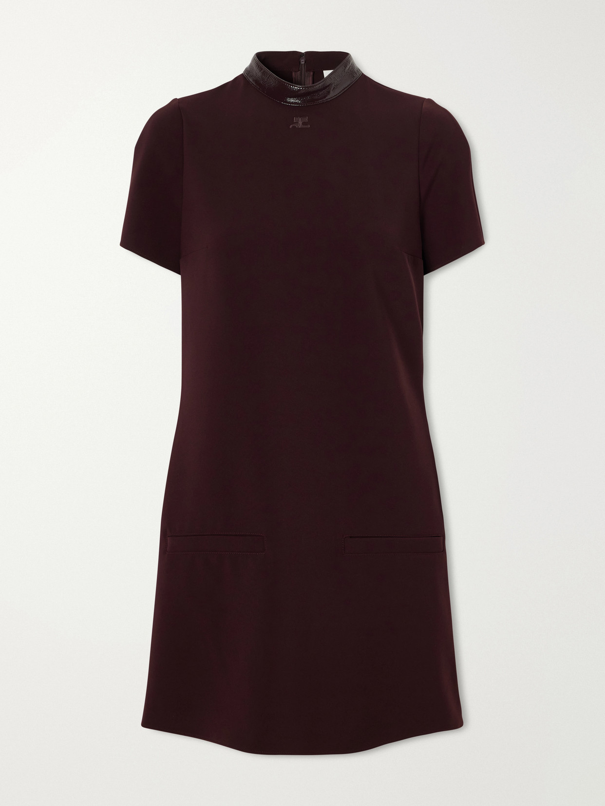 Courrèges Vinyl-trimmed Logo-embroidered Crepe Mini Dress In Burgundy