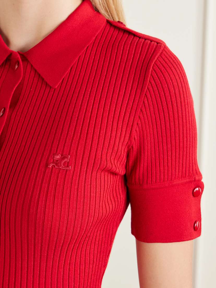 Courreges Logo-embroidered Ribbed-knit Polo T-shirt | Thumbnail 5