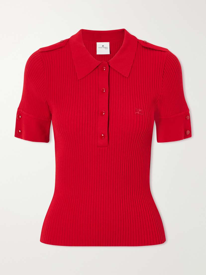 Courreges Logo-embroidered Ribbed-knit Polo T-shirt