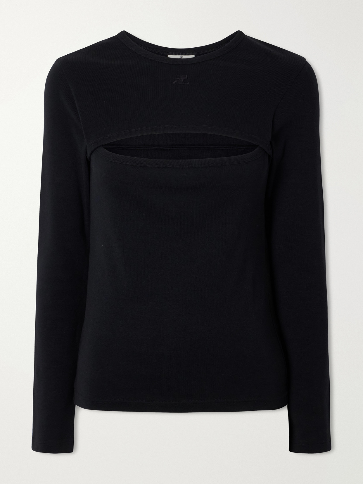 Courrèges Slash Logo-embroidered Cut-out Cotton Shirt In Black