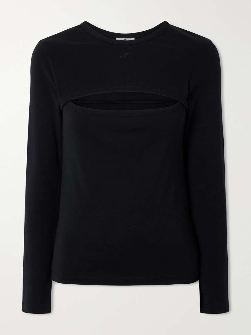 Courreges Slash Logo-embroidered Cut-out Cotton Shirt