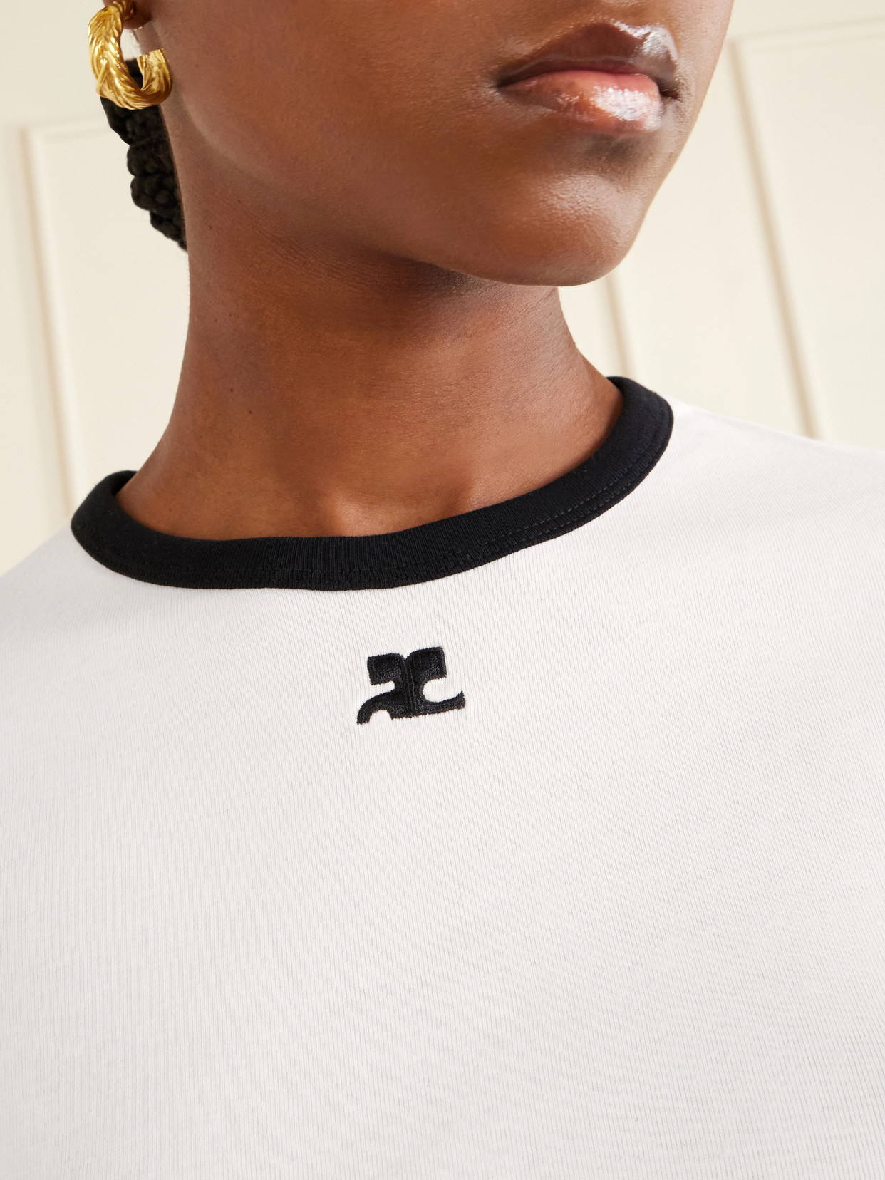 Courrèges Courreges Women Cotton T-shirt With Contrasting Profiles In White