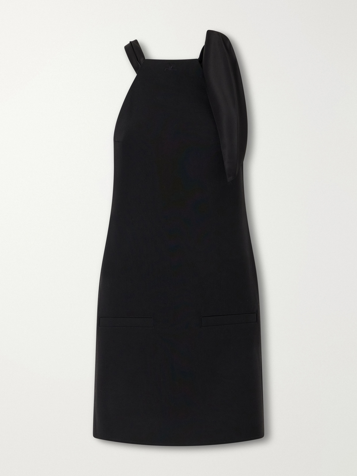 Courrèges Tie-detailed Logo-embroidered Crepe Mini Dress In Black