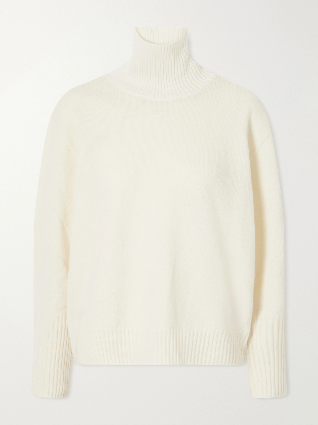 Courrèges Logo-embroidered Ribbed-knit Wool Sweater In Off-white