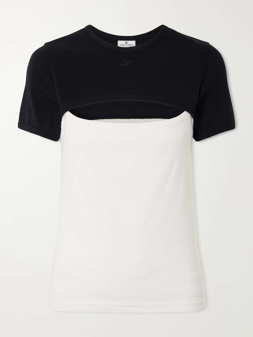 Courreges Slash Contrast Logo-embroidered Cut-out Cotton T-shirt