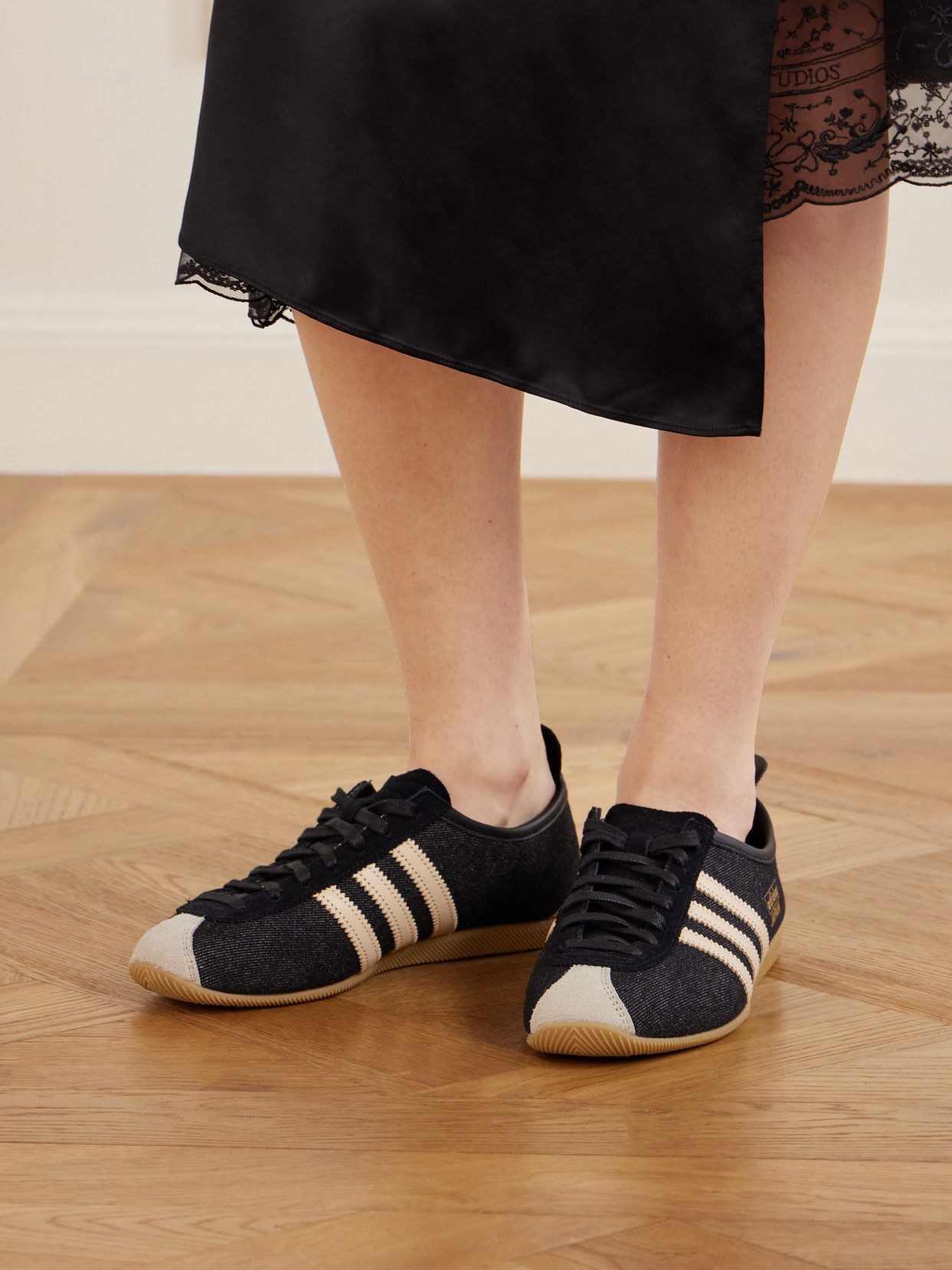 Japan Suede And Leather-Trimmed Denim Sneakers