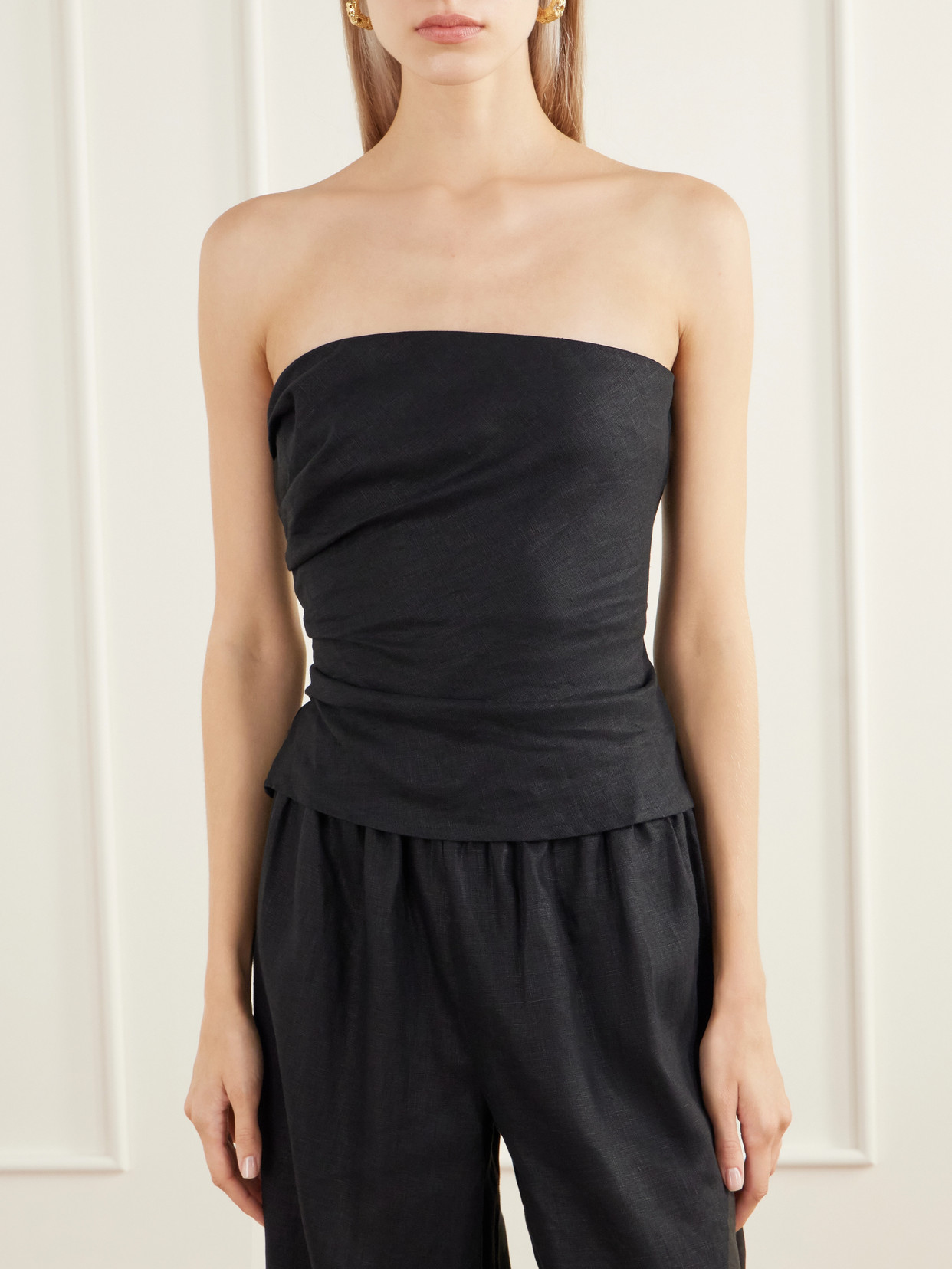 Alzira Smocked Linen Woven Bustier