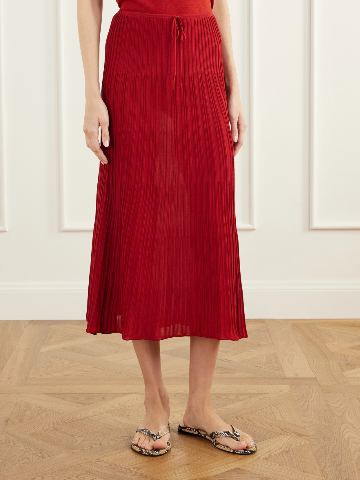 Citara Drawstring Ribbed Cotton-Blend Midi