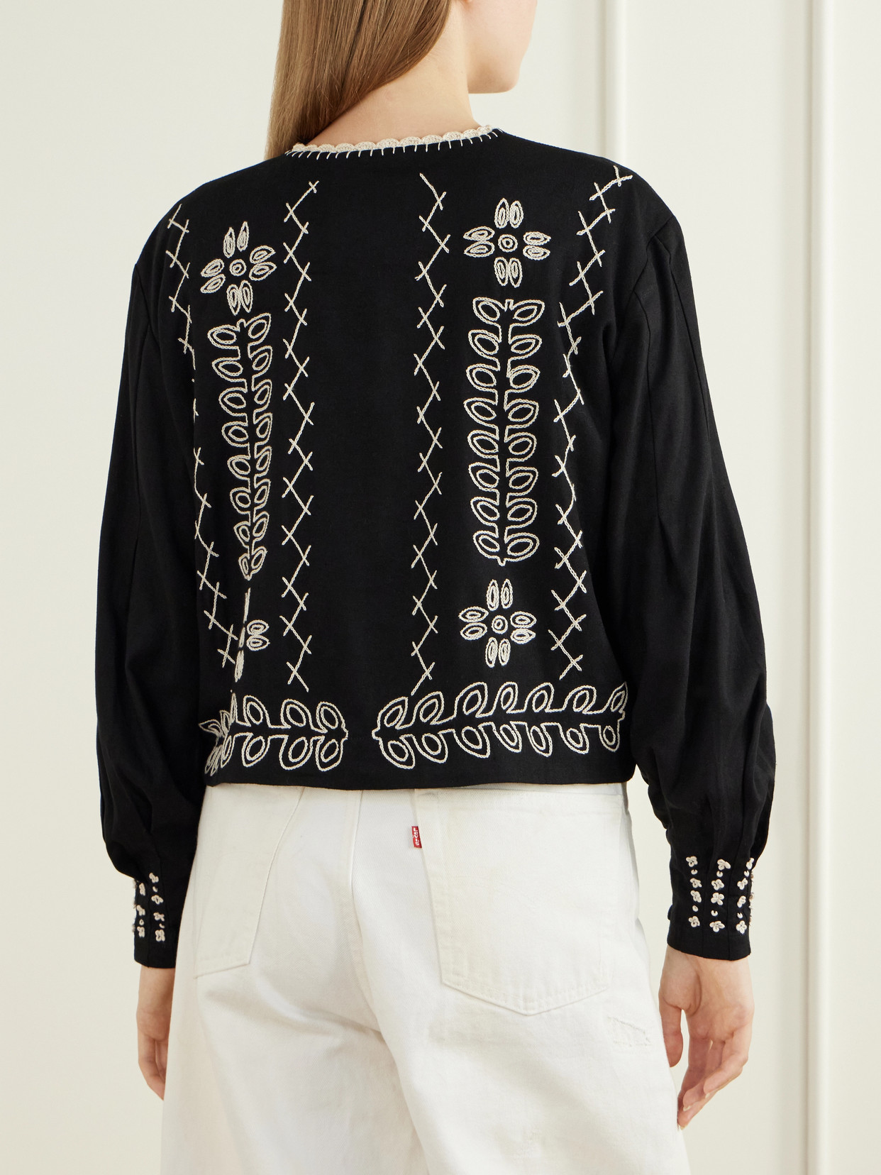 Libertad Cropped Embroidered Cotton-Twill Jacket
