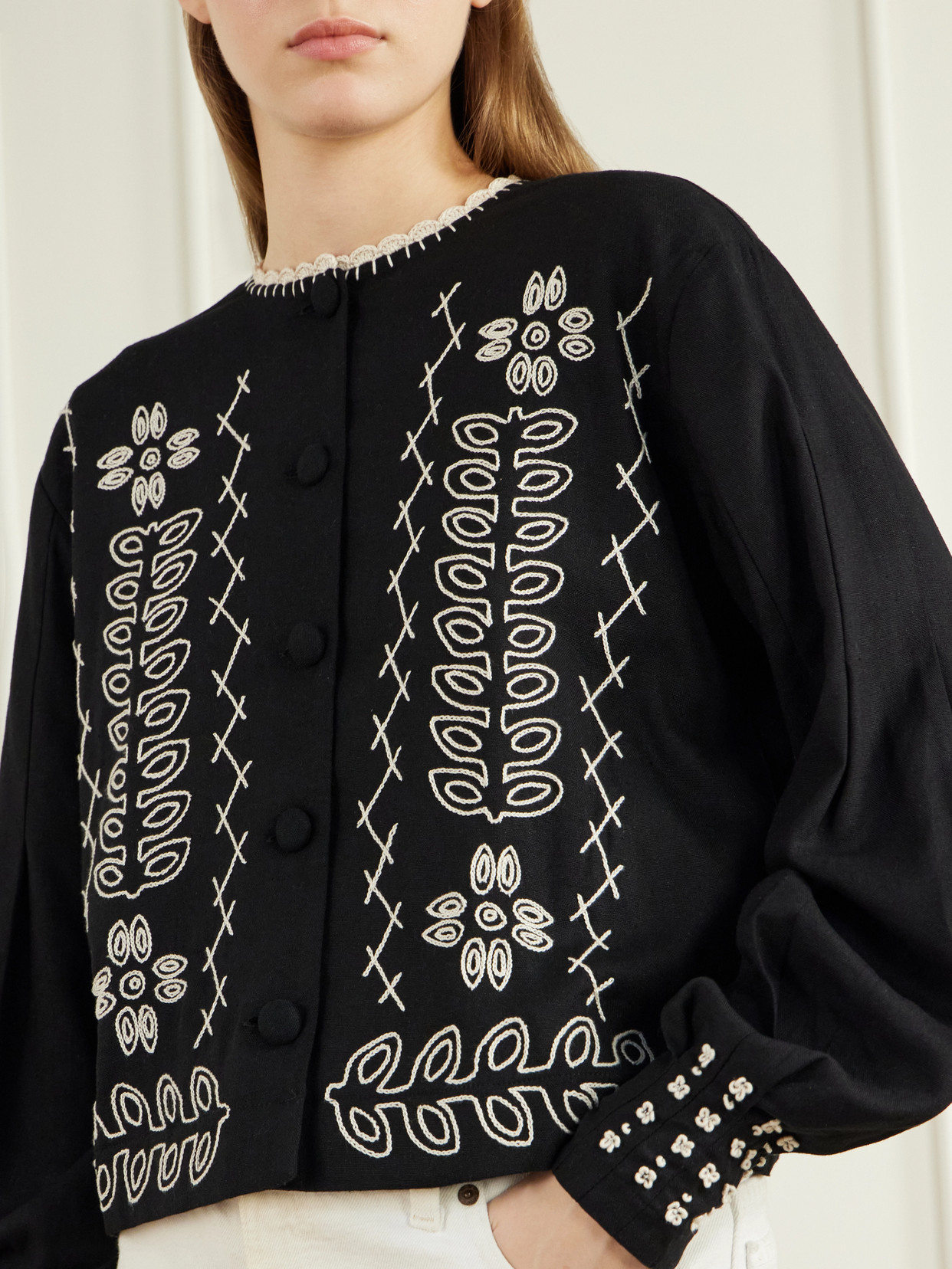 Libertad Cropped Embroidered Cotton-Twill Jacket