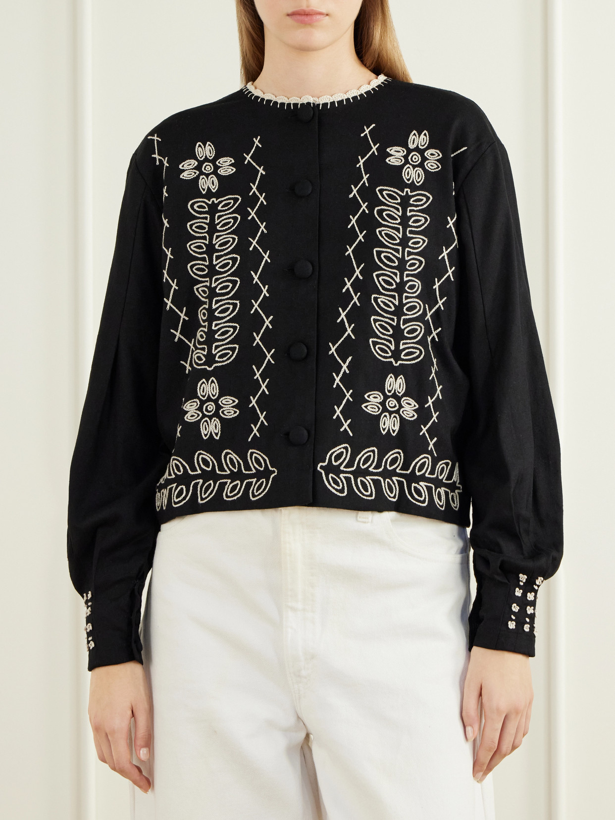 Libertad Cropped Embroidered Cotton-Twill Jacket
