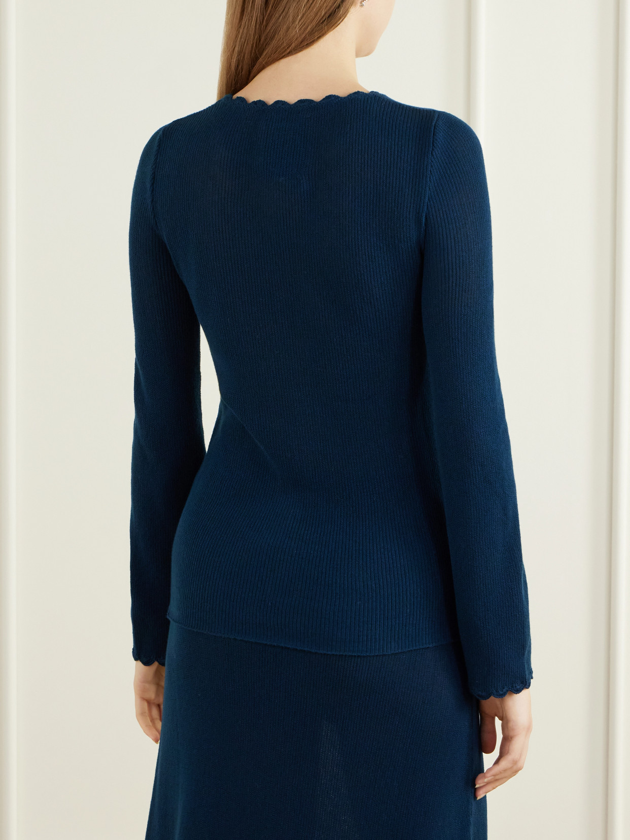 Bernabe Scalloped Ribbed Cotton Sweater