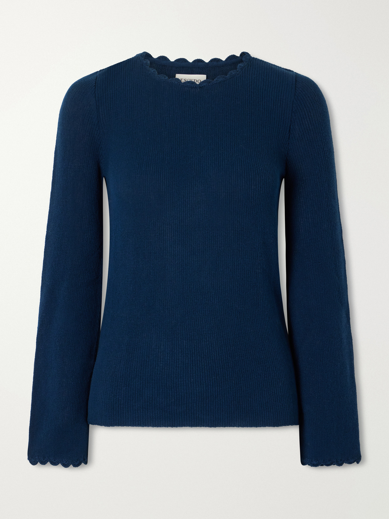 Escvdo Bernabe Scalloped Ribbed Cotton Sweater In Blue