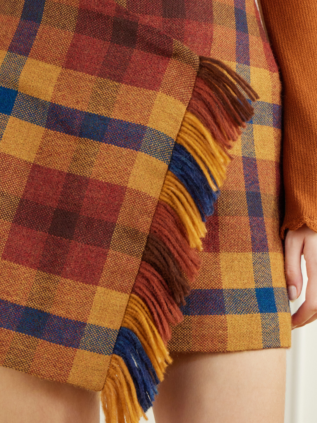 Escvdo Checked Asymmetric Alpaca Mini Skirt In Multi