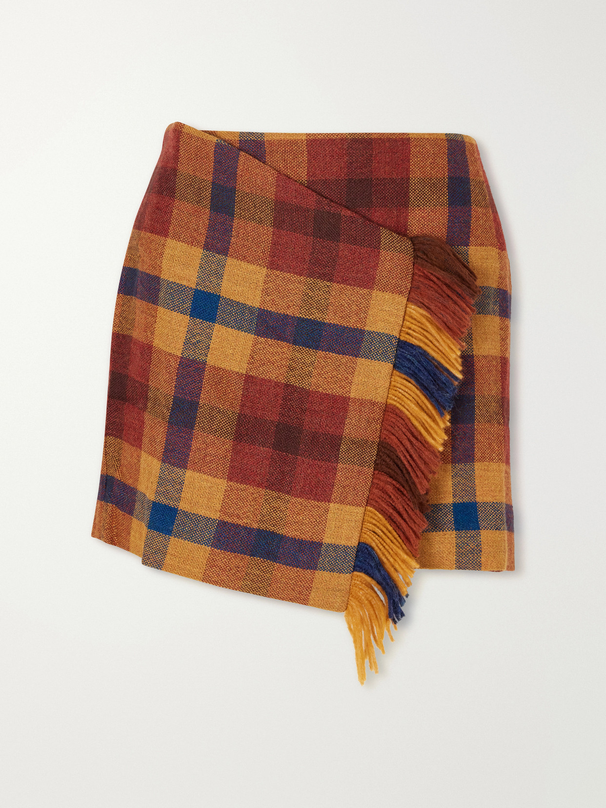 Escvdo Checked Asymmetric Alpaca Mini Skirt In Multi