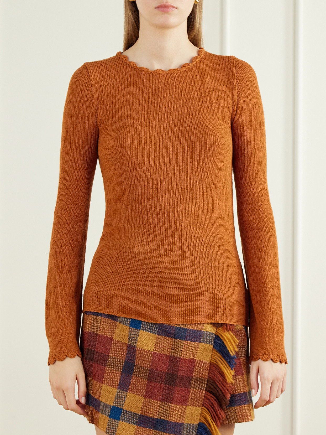 Bernabe Scalloped Ribbed Cotton Sweater