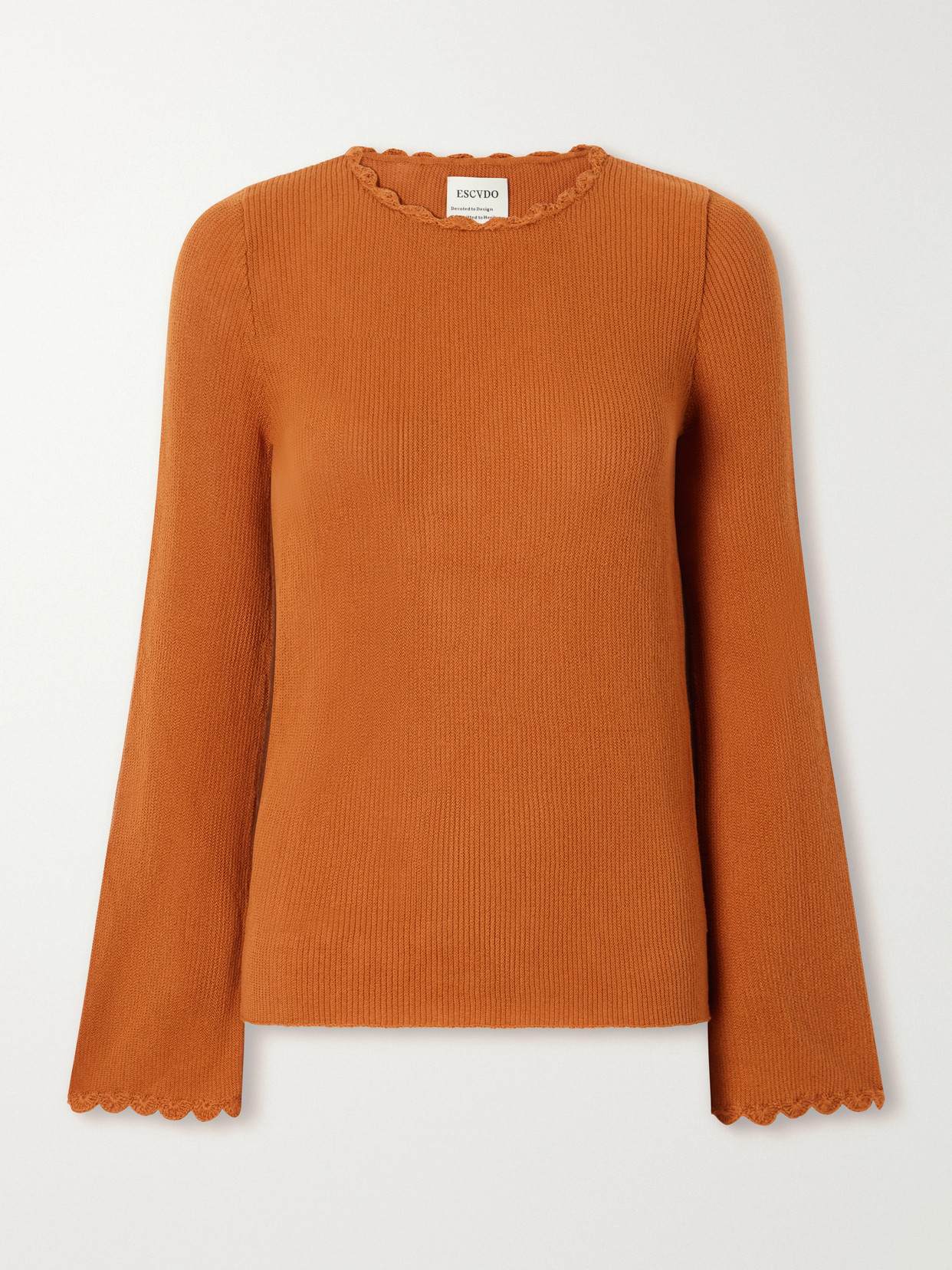 Escvdo Bernabe Scalloped Ribbed Cotton Sweater In Orange