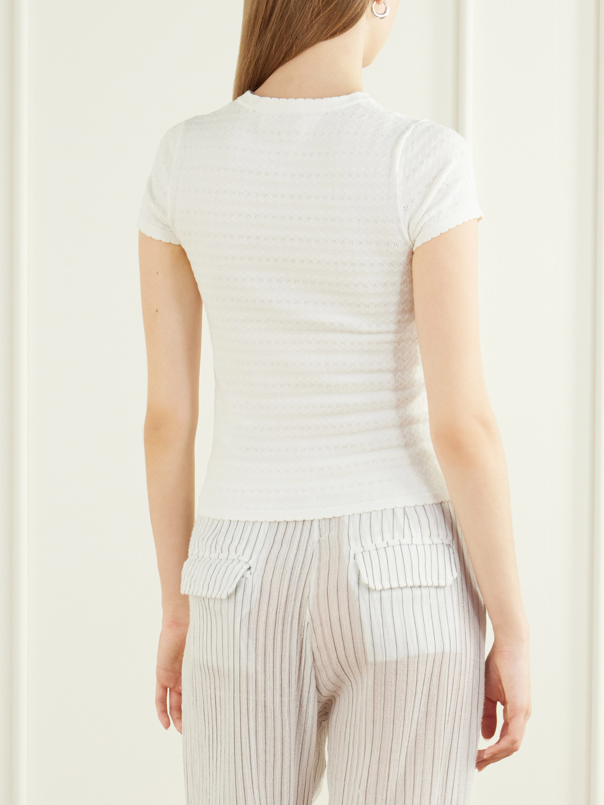 Lisandra Scalloped Stretch Cotton-Blend T-Shirt