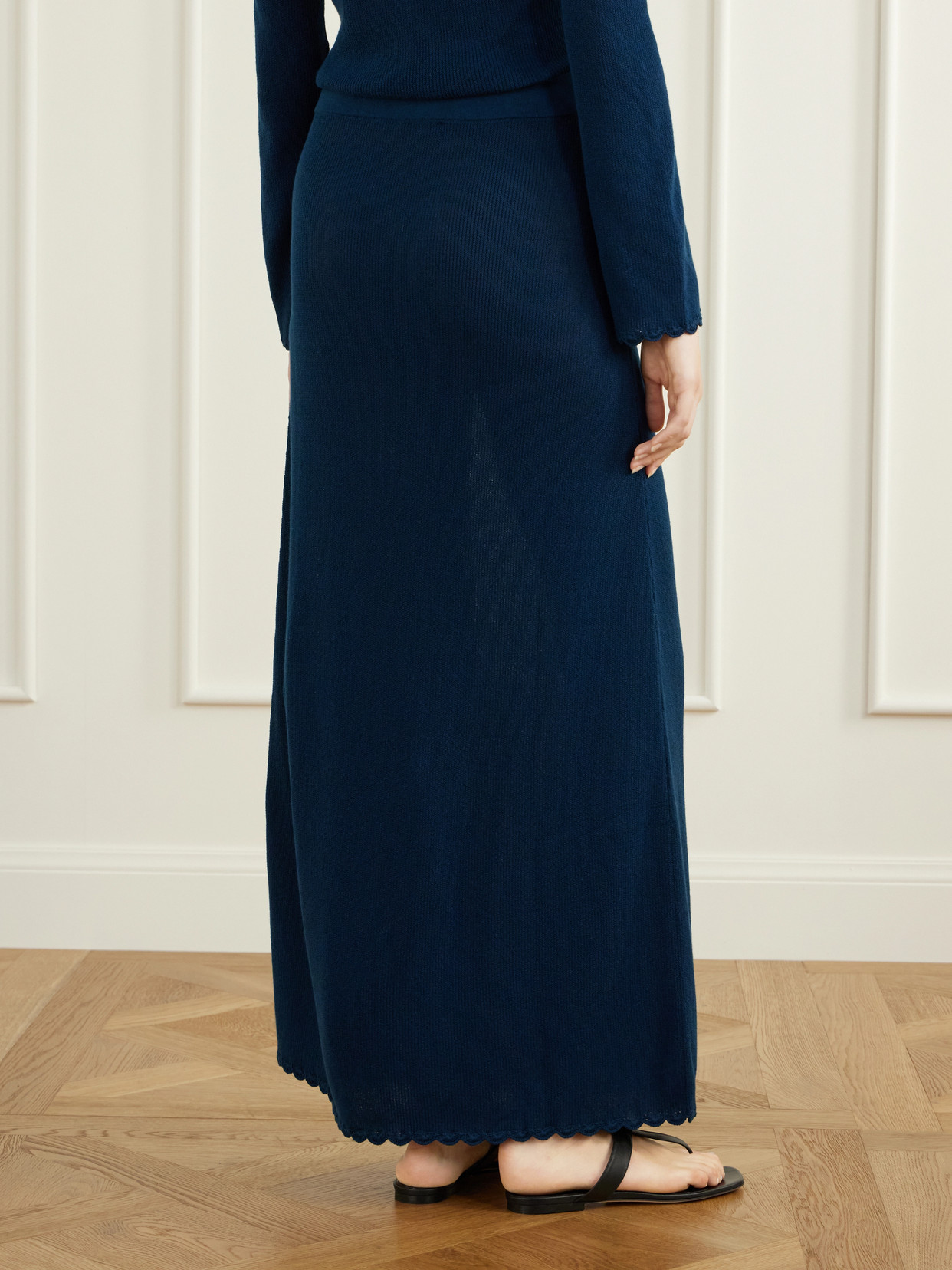 Bernabe Scalloped Ribbed Cotton Midi
