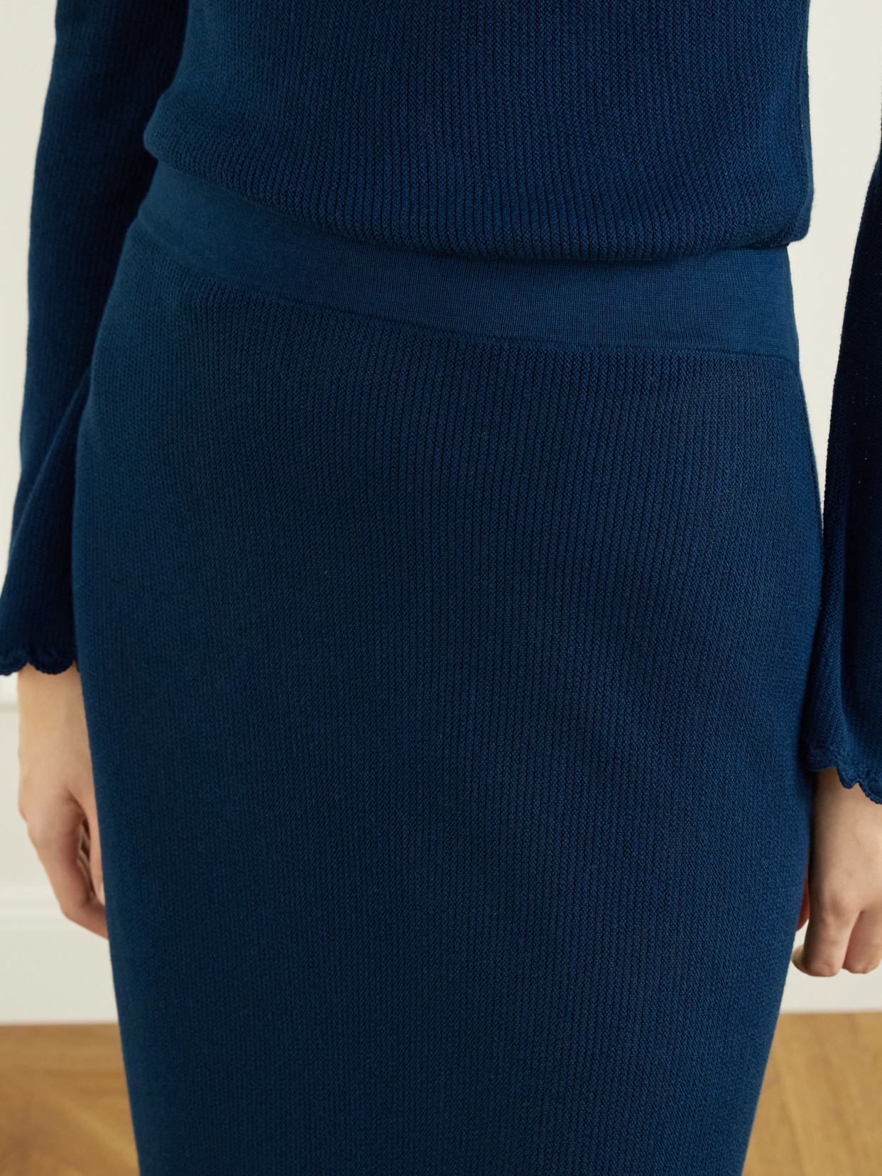 Bernabe Scalloped Ribbed Cotton Midi