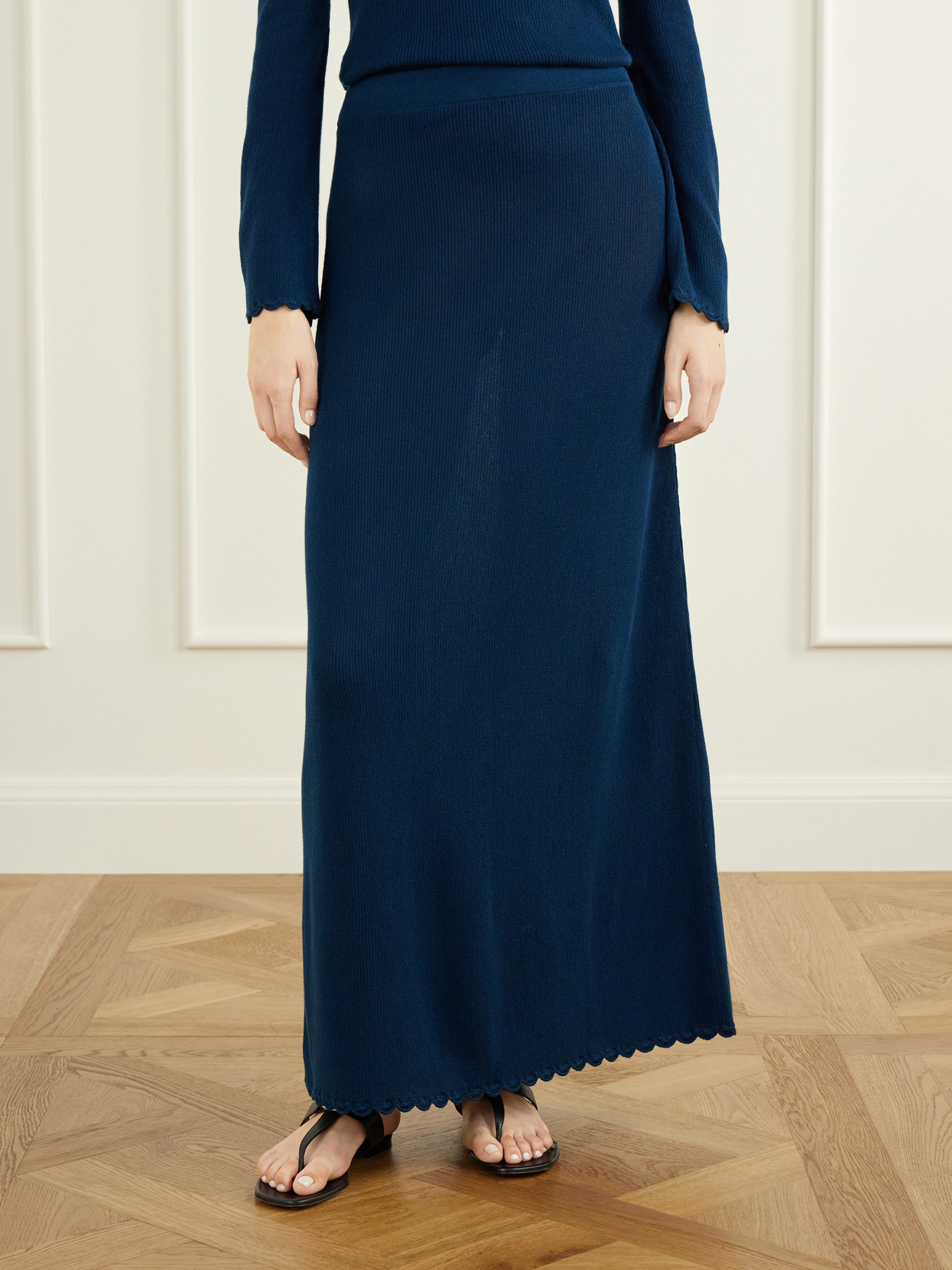 Bernabe Scalloped Ribbed Cotton Midi