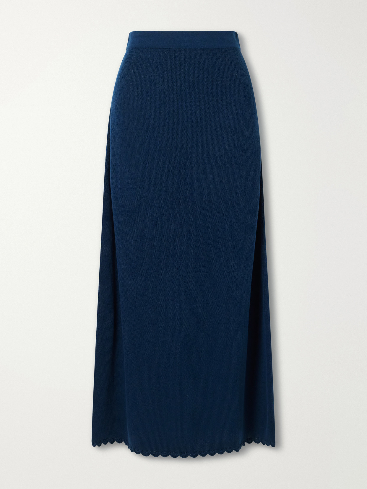 Escvdo Bernabe Scalloped Ribbed Cotton Midi Skirt In Blue
